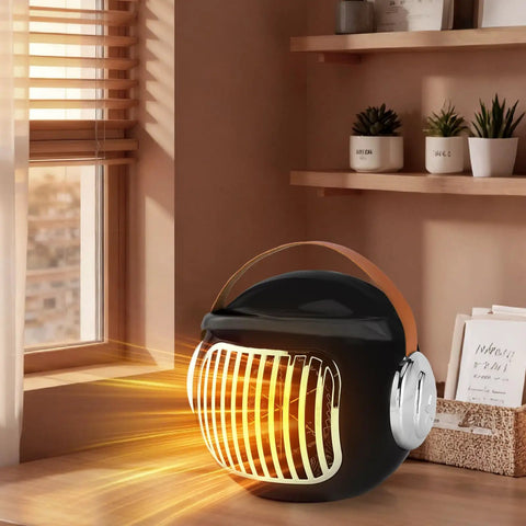 2 Pack Desk Heater For Office And Small Spaces, Personal Electric Heater with PTC Ceramic Fast Heating 500W on wooden shelf