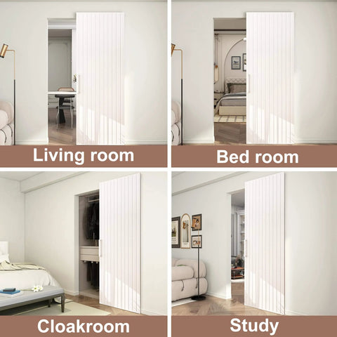 Concealed Sliding Barn Door Kit 36 By 86 Inches With Soft Close Hardware White Hidden Door For 28 To 32 Inch Openings in different rooms
