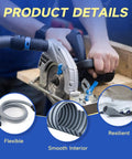 16 Ft Dust Collection Hose Kit in use with workshop vacuum and sander, highlighting anti-kink and clog-resistant features.