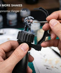 Precision Miniature Painting Handle With Stabilizer Bar And Magnetic Base For No Slip Gripping 360 Degree Rotating Model Holder, close-up in hand use