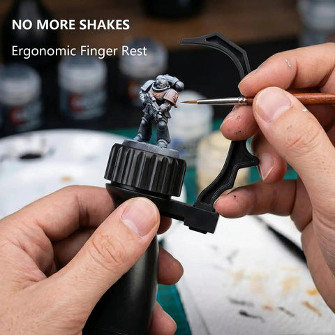 Precision Miniature Painting Handle With Stabilizer Bar And Magnetic Base For No Slip Gripping 360 Degree Rotating Model Holder, close-up in hand use