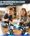 Kids playing with Transforming RC Car Robot For Kids Ages 3 To 8 2.4GHz Remote Control Toy with 2 rechargeable batteries police car