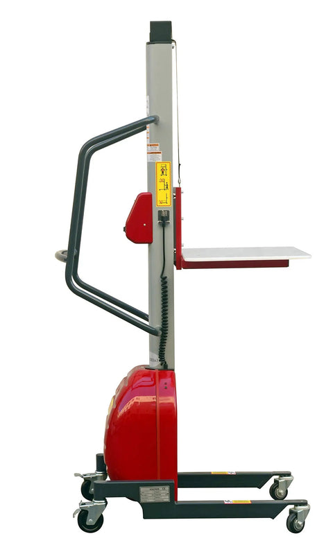 Heavy Duty Electric Lift Work Positioner Truck With 330 Lbs Capacity And 59 Inch Platform Rise For Easy Maintenance, side view.