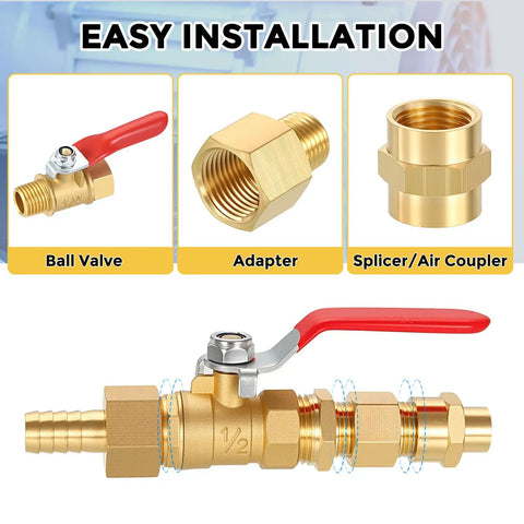 Solid Brass Pipe Fitting Connector Set 1 Eighth Inch To 1 Half Inch FNPT To FNPT Hose Couplers For Plumbing with ball valve and adapters