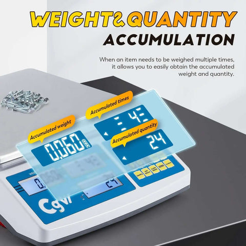 Industrial Countin Scale 30kg Capacity, Ultra-Precise Digital Inventory Scale with weight accumulation feature displayed.