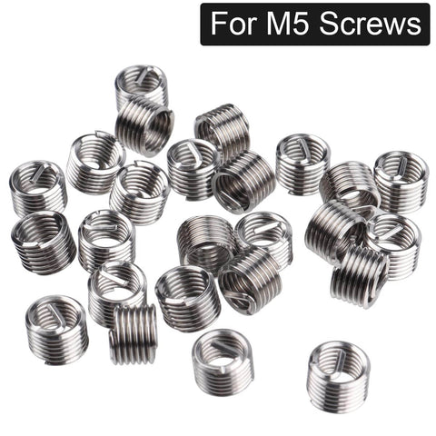 30 Piece M5 Thread Repair Kit With Helicoil Inserts And Insertion Tools For Damaged Threads DIY Auto And Home Projects M5 X 0.8mm Stainless Steel Set For Durable Heavy Use showing multiple stainless helicoil inserts.