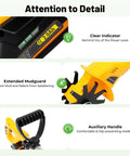 Cordless Garden Tiller Cultivator 250RPM Portable Electric Rototiller with battery indicator, mudguard, and handle features
