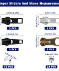 Metal Zipper Repair Kit Size 5 Replacement Zipper Pulls And Lockable Sliders With Top And Bottom Stops measurements