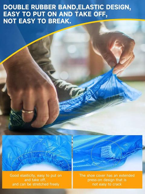 Elastic design of disposable shoe covers non slip blue plastic booties for indoor use pack of 300 (150 pairs) extra large