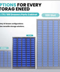 Massive 100 Drawer Grey ABS Parts Cabinet Built Tough With Adjustable Drawers For Electronics Small Parts And Hardware