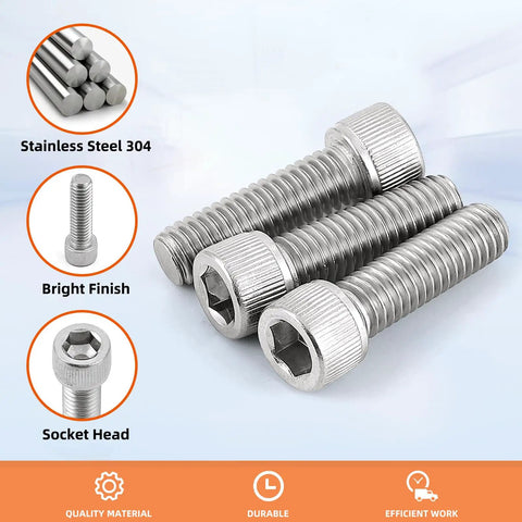 Pro Shop Grade M8 X 1.25 Full Thread Socket Head Cap Screws In Tough As Nails 304 Stainless Steel With Secure Allen Drive For Heavy Duty Projects And Quick Garage Fixes Pack Of Twenty, showing bright finish and socket heads.