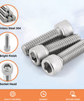 Top Rated M4 Socket Head Cap Screws 25 Millimeter Long Stainless Steel 304 With Allen Hex Drive Full Machine Thread 50 Pack close-up of bright finished screws