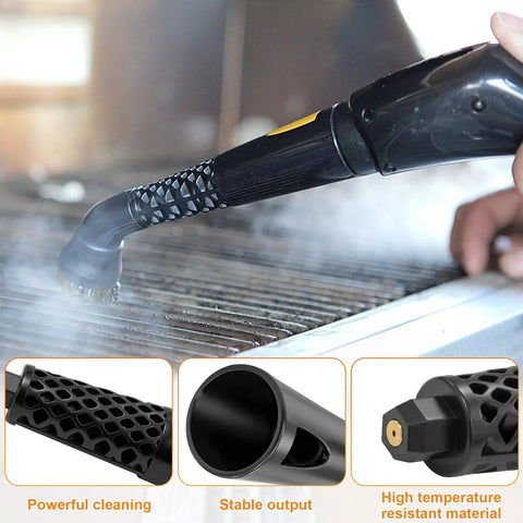 Heavy Duty Steam Jet Nozzle Straight Up Perfect Replacement For McCulloch Models Mc1230 Mc1270 Mc1350 Mc1375 Mc1385 Steam Cleaners nozzle in use on a grill.