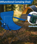 Foldable Camping Chair With Cup Holder, 225 Lb Capacity, Ultra Stable Portable Seat With Big Anti Sink Feet, PE Coated Fabric for Outdoors, shown with a mesh cup holder in a camping setting.
