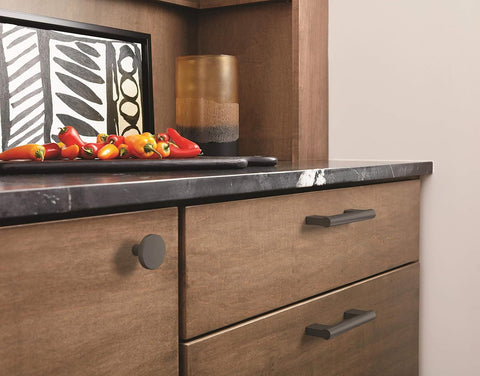 Matte Black Cabinet Knob One And Three Eighths Inch Diameter Versa Drawer Handle For Cabinets And Furniture Modern Slick Hardware For Kitchen And Bath 1 Pack Durable Metal Construction on wooden drawer
