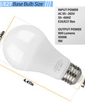 LED Light Bulbs For Garage Door Opener 5000K White 9W E26 Base Two Pack shown with dimensions and power specifications