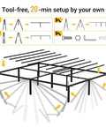Queen Size Metal Platform Bed Frame With Heavy Duty Steel Construction And Eleven Tough Support Legs setup instructions diagram.