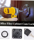 Installation of Premium Zinc Alloy File Cabinet Lock Replacement Cam Key Set for Locking Desk Drawers with screwdriver.
