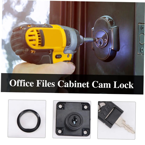 Installation of Premium Zinc Alloy File Cabinet Lock Replacement Cam Key Set for Locking Desk Drawers with screwdriver.