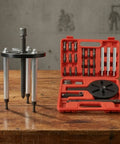 Top Shelf Three Jaw Inner Bearing Extractor Puller Tool Kit Center Screw Mechanism Heavy Duty Carbon Steel Build Pro Mechanic Grade Equipment To Nuke Stuck Bearings Fast With Curved Hooks For Auto Shop Use, red case