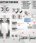 Front Entry Door Handleset With Keyed And Dummy Handleset Satin Nickel Adjustable Backset 60mm Or 70mm Movable Hole Position Fits Most US Standard Doors For Hole Centers About Eight And One Third Inches Easy Install - complete set with accessories