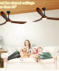Farmhouse Outdoor Ceiling Fan With Lights, 60 Inch Wood Blade Damp Rated, dual fans shown on indoor ceiling, family seated below