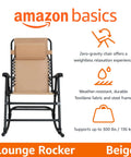 Go To Outdoor Portable Folding Rocking Chair With Headrest For Porch And Patio, ergonomic mesh seat, beige textilene fabric, steel frame.