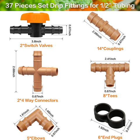 Diagram of One Half Inch Drip Irrigation Fittings Kit With Thirty Seven Pieces For One Half Inch Tubing Garden Sprinkler Systems