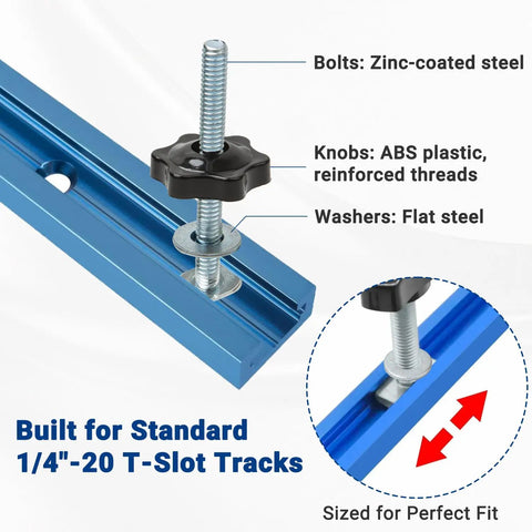 20 Sets All In One T Track Knob Kit With 1/4-20 T Bolts In 1 Inch 1-1/2 Inch And 2-1/2 Inch Lengths Star Knobs and washers