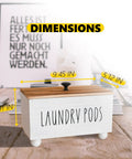 Farmhouse Style Wooden Laundry Pods Container With Lid Rustic Detergent Storage Organizer Box Pod Caddy dimensions in kitchen