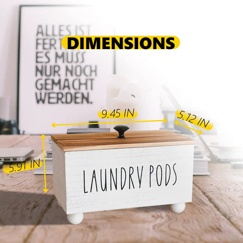 Farmhouse Style Wooden Laundry Pods Container With Lid Rustic Detergent Storage Organizer Box Pod Caddy dimensions in kitchen