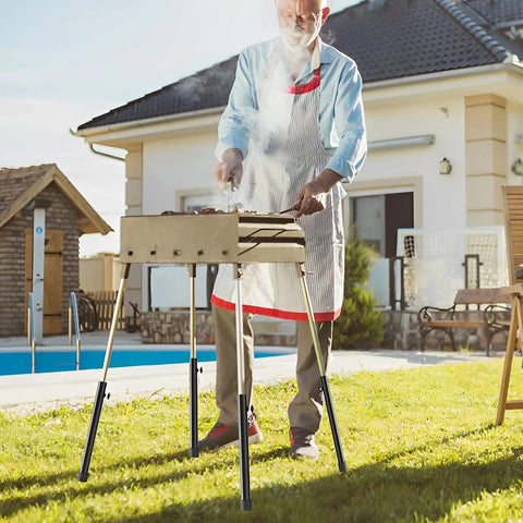 Four Piece Top Tier Folding Table Leg Extenders With Adjustable Heights From Three To Thirteen Inches Crafted From Solid Rust Proof Steel To Elevate Your Setup Kick Lower Back Strain Away And Keep Your Gear Dope For Indoor Or Outdoor Use Daily, used on a folding grill.