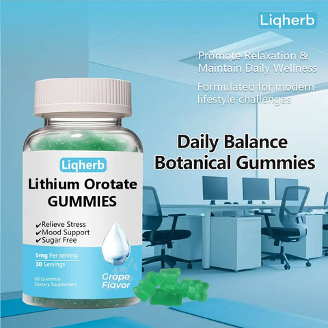 Lithium Orotate 5mg Gummies For Mood Support And Stress Management Vegan Sugar Free Non GMO Gluten Free Grape Flavor 60 Count