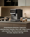 Fully Automatic Espresso Machine With Ceramic Flat Burrs And Nine Grind Size Options in an office kitchen setting