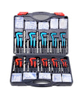 Open kit case showing All In One Helicoil Thread Repair Kit With 338-Piece SAE HSS Drill Inserts Taps And Tools For M5 M6 M8 M10 M12 And Inch Sizes From One Quarter To One Half Inch Rethread Restorer And Universal Insertion Tools For Quick Field Repairs.