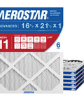 MERV 11 Pleated HVAC Furnace And Air Conditioner Filter 16 3/8 X 21 1/2 X 3/4 Inch, 6 count package, front view