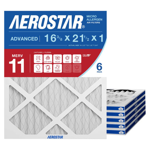 MERV 11 Pleated HVAC Furnace And Air Conditioner Filter 16 3/8 X 21 1/2 X 3/4 Inch, 6 count package, front view