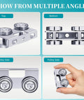 Premium 4 Wheel P2750 Electric Hoist Trolley Roller Assembly shown from multiple angles, highlighting design and wheel assembly features.