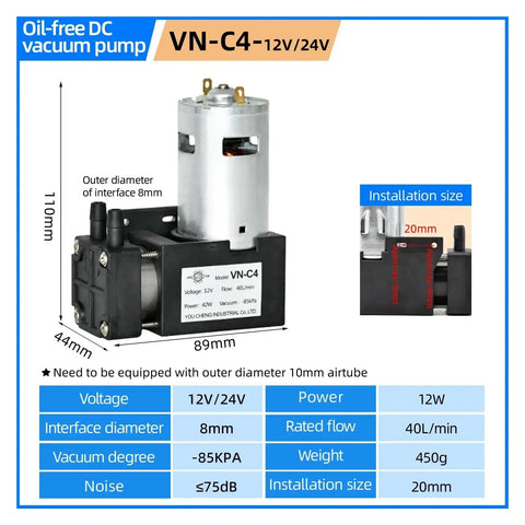 Heavy Duty 12V Or 24V Electric Diaphragm Vacuum Pump With Automatic Control For Negative Pressure Fluid Transfer And Sewage Suction Super Reliable Performance For Various Industrial Tasks