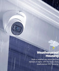 UltraHD 4K Outdoor Security Turret Cam PoE With 3840x2160 Clarity 98ft Night Vision mounted under eave in rain
