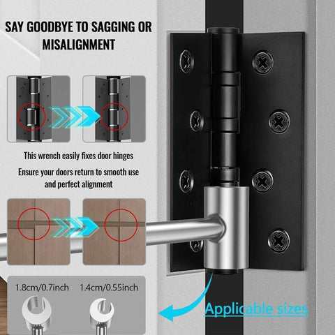 Door Hinge Repair Kit 14 to 25mm Alignment and Adjustment Tool for Sagging, Sticking, and Misaligned Doors High Precision Adjustable Wrench and Spanner for Gap Correction Maintenance Durable Pro Hand Tool 14 to 18mm shown adjusting hinge