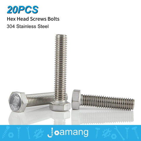 M8 X 25Mm Hex Head Bolts Set 20 Pack Stainless Steel 304 A2-70 Fully Threaded M8 X 1.25 Pitch Bright Finish