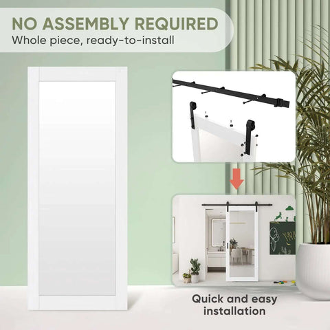 36 By 84 Inch Mirror Barn Door With Sliding Door Hardware Kit Included White Full Length Mirror Built From Solid Pine Core Wrapped In Waterproof PVC Surface No Assembly Required Space Saving Modern Home Decor