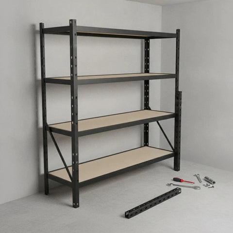 Heavy Duty Vertical Post For Standard Angle Steel Shelving Systems Garage And Warehouse Rack Repair Replacement Upright shown installed