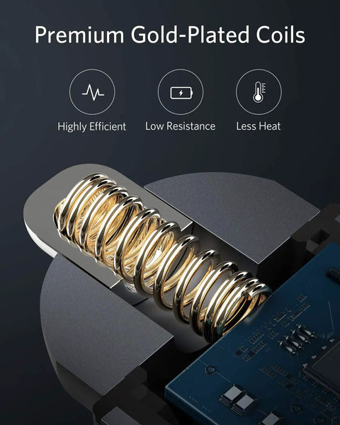 Close-up of ultra compact aluminum alloy dual USB car charger with premium gold-plated coils, emphasizing high efficiency.