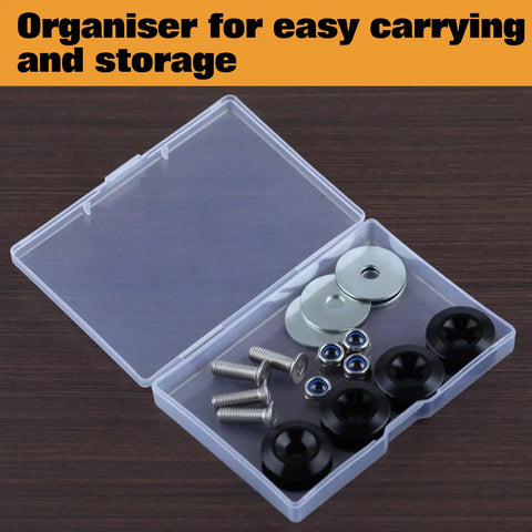 Universal Car Bumper Quick Release Kit 28 Pcs Black Fasteners With Tabs Bolts Nuts Washers And O Rings in organizer box