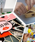 Image collage of DIY projects using Premium Unfinished Birch Dowel Rods 1/4 X 6 In Natural Hardwood Sticks.