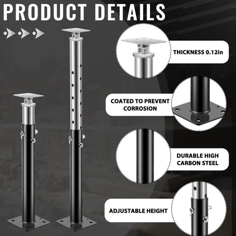 Two Pack Adjustable Floor Jacks For Leveling, Telescoping Steel Jacks With Safety Lock Pins, Corrosion Resistant