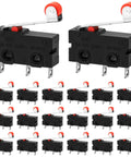 20 Pack KW12-3 Micro Limit Switches With Roller Lever Arm SPDT Snap Action 250V 5A AC Tiny Switches For 3D Printers CNC Machines And DIY Electronics Projects, black plastic