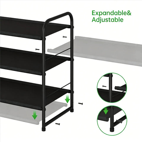 Spiffy Three Tier Stackable Shoe Rack Expandable Adjustable Fabric Shoe Organizer With Extra Bottom Shelf To Keep Your Sneakers And Daily Kicks Proper Dime In Tight Closets Or Entryways Without Any Mess